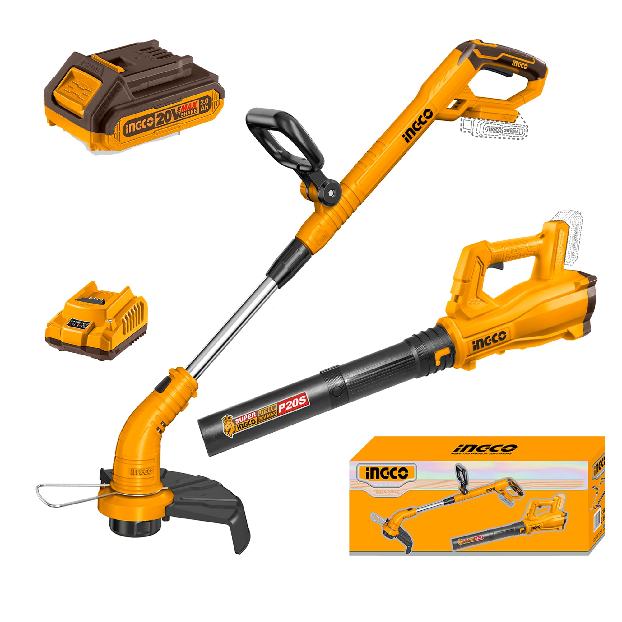 INGCO 2 pcs Combo kit, Cordless Grass Trimmer and Cordless Blower, with 2 Pcs 2.0Ah Battery Packs, Garden Tools, Cutting Machine for Gardening (B0D83SFN4W) Amazon Price History, Amazon Price Tracker