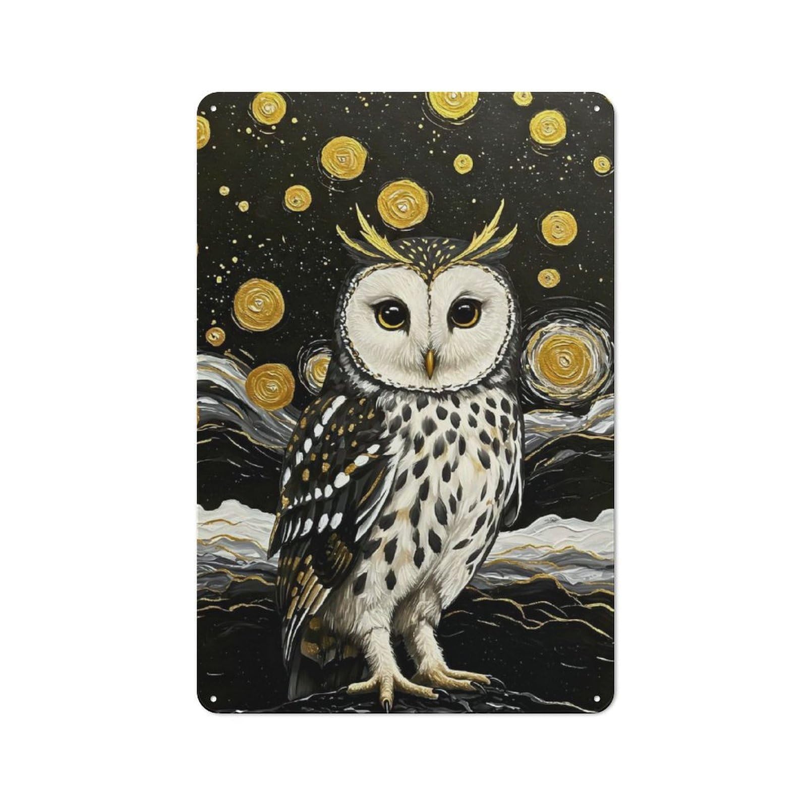 Classic Elegant Owl in Starry Night Painting Tin Sign 30x20cm, Classic Pub Decor for Cafe, Pub, Workshop Or Home Bar, Small Accent for Blank Walls