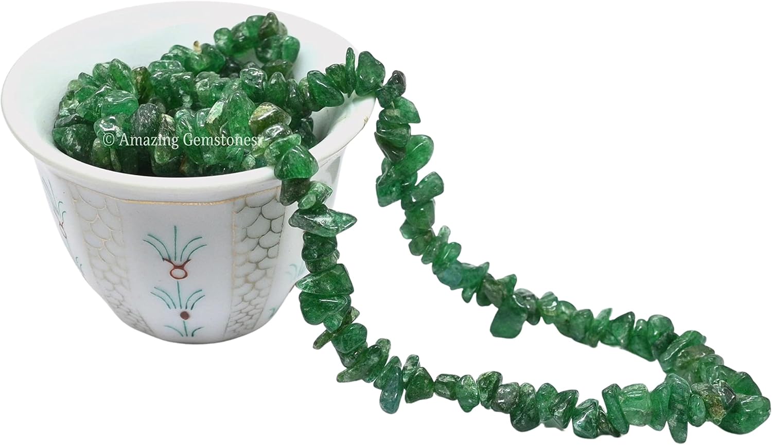 Green Aventurine Pre Drilled Crystal Crushed Chips Beads for Bracelets Making, DIY Handmade Natural Healing Crystals (25 Inch Strand) - Image 2