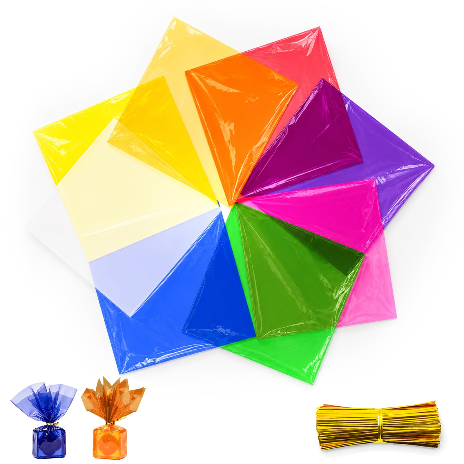 200 Pcs Coloured Cellophane Sheets, 7.5x7.5 Inch 8 Colours Acetate Sheets