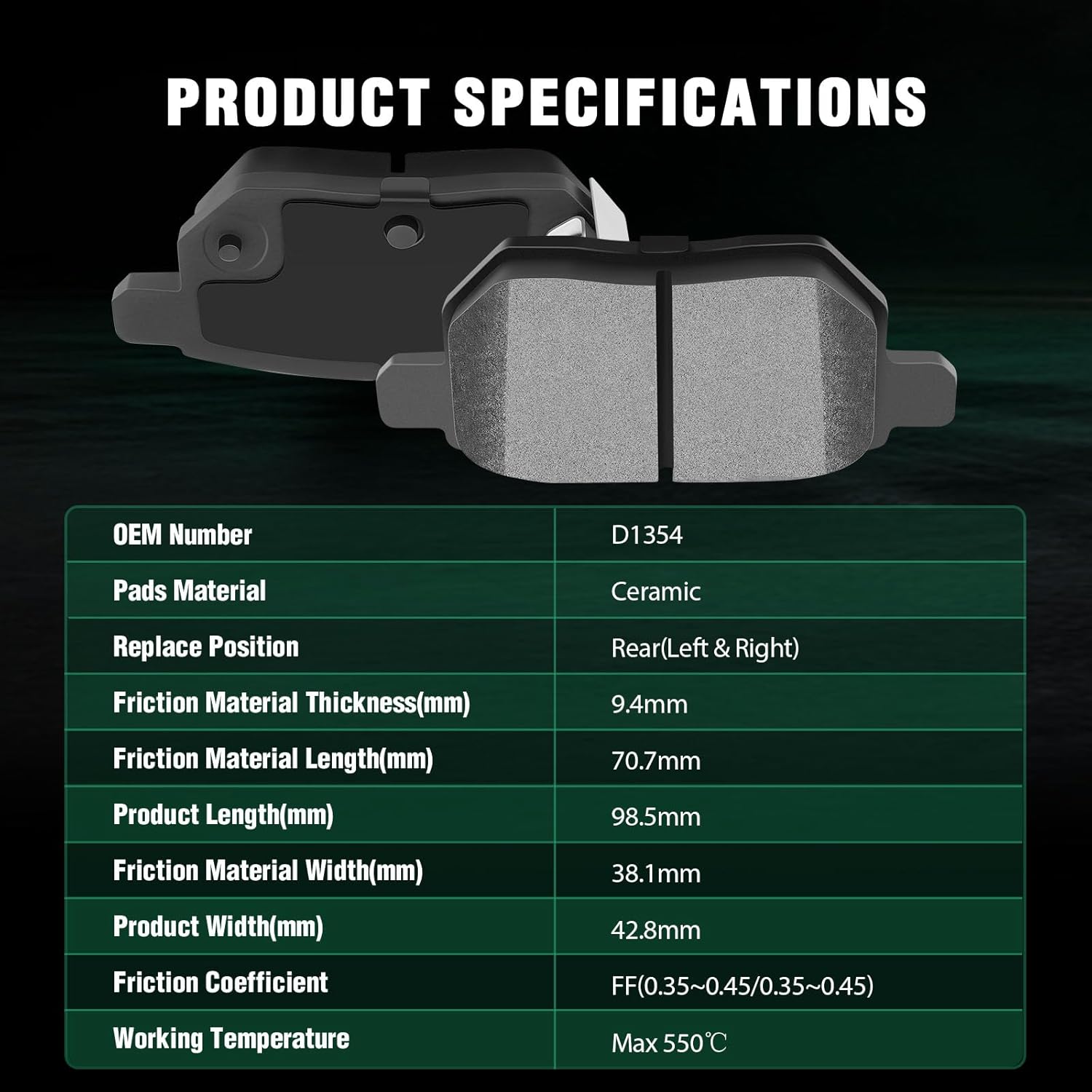 AUTOMUTO 4PCS Rear Ceramic Disc Brake Pads Set D1354 For Lexus ES300 For Pontiac Vibe For Scion tC xB For Toyota For Camry Corolla Matrix Prius Prime For Yaris