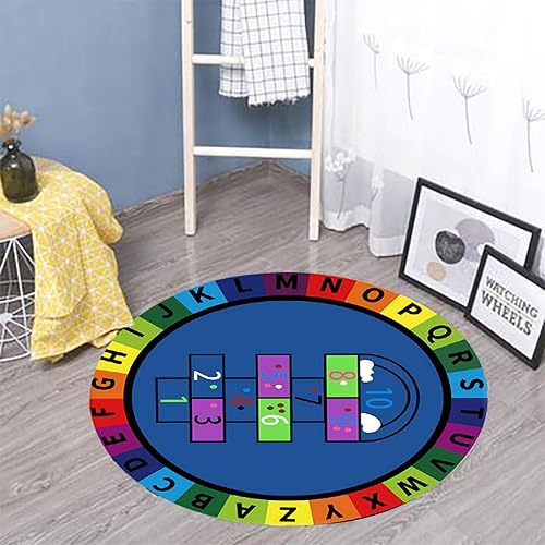 Miniatura 2 de Alfombra redonda para sala de juegos para niños, 3 pies, con letras coloridas del número ABC, alfombra de preescolar para guardería, aula, alfombra