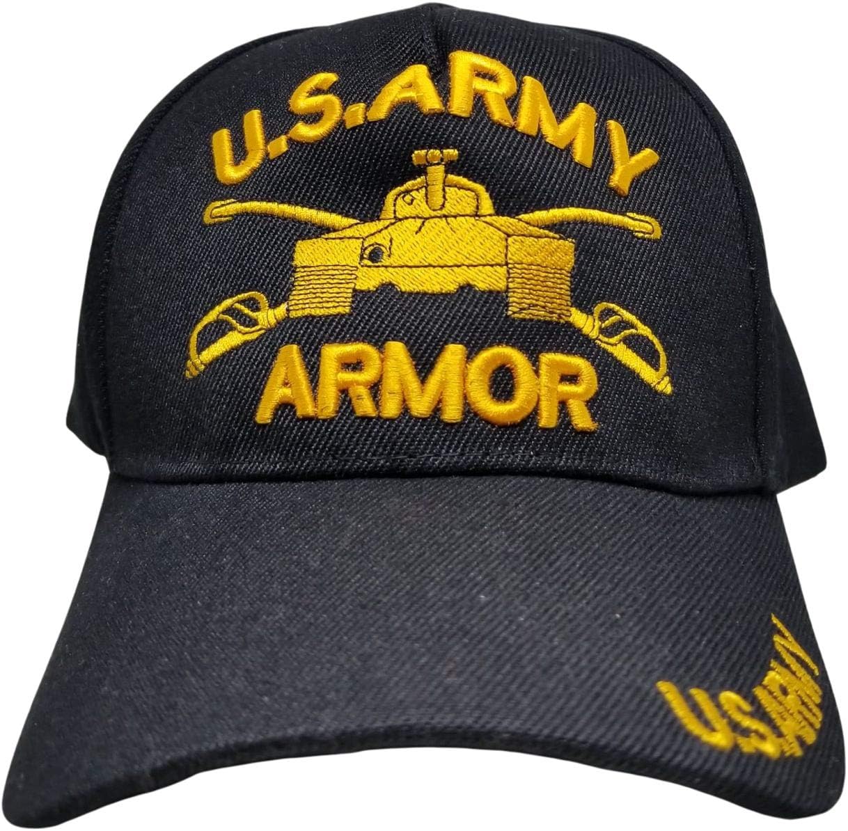 Army Armor Baseball Cap with Bumper Sticker, United States US Military, Black Hat for Men