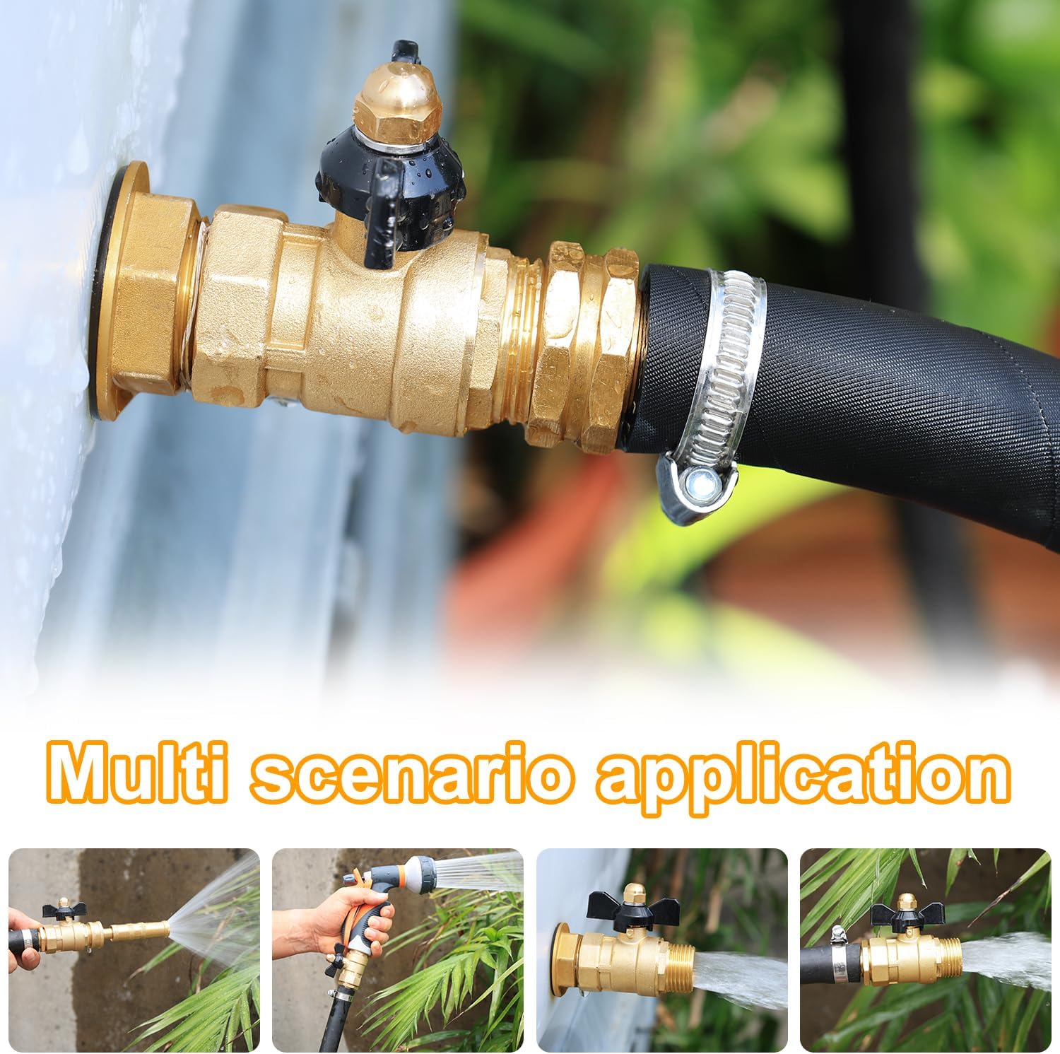 UNWAVER Brass Garden Hose Shut Off Valve Full Flow, No Restricted-Flow Water Shut-Off Connector, 3/4" GHT Garden Hose Full Port Ball Valve Adapter (Butterfly Handle 2PCS)
