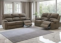 Vista 8 de Conjunto de sofá reclinable manual con mesa desplegable, 3 piezas de sofá reclinable de cuero negro, juegos de muebles para sala de estar, sofá
