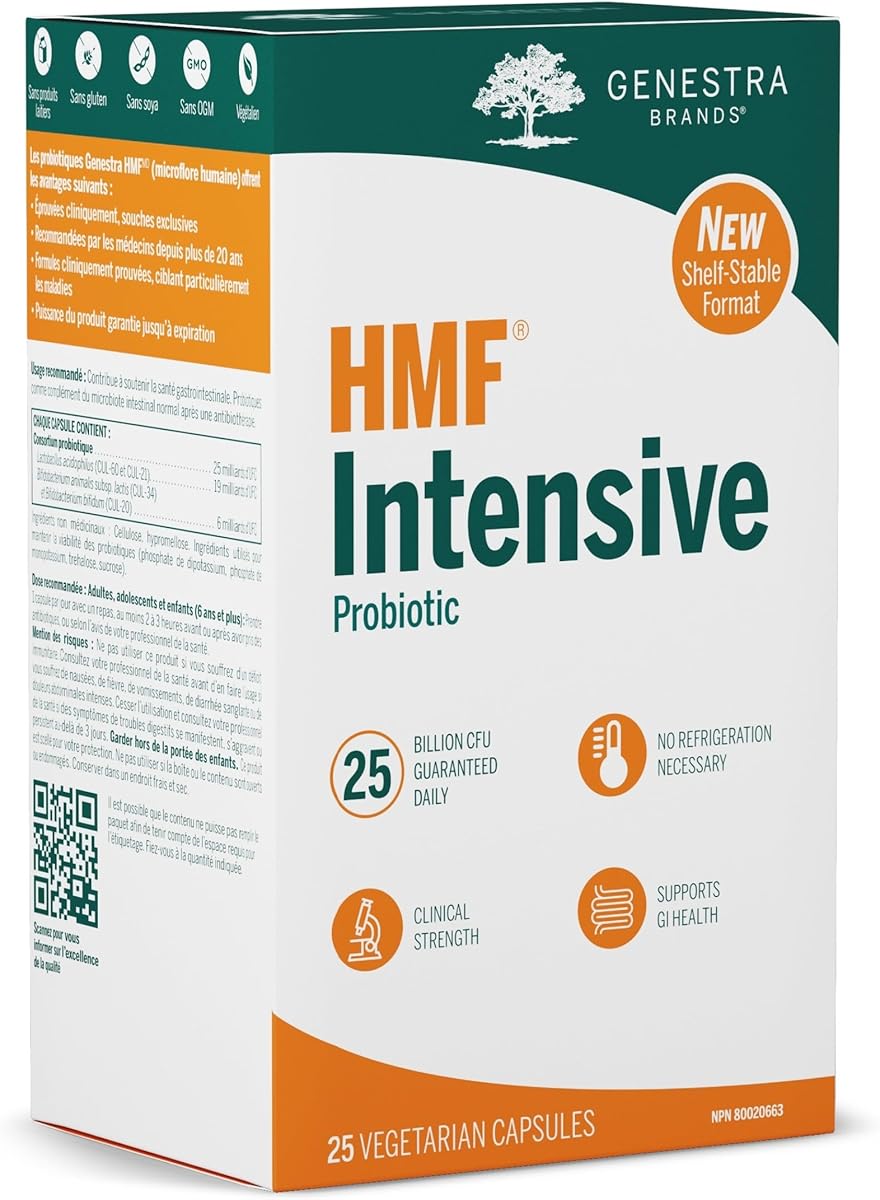 Genestra Brands HMF Intensive Shelf-Stable - Probiotic Supplement - IBS Supplement - Lactobacillus acidophilus & Bifidobacterium animalis - Vegan & Gluten Free - 25 Vegetarian Capsules