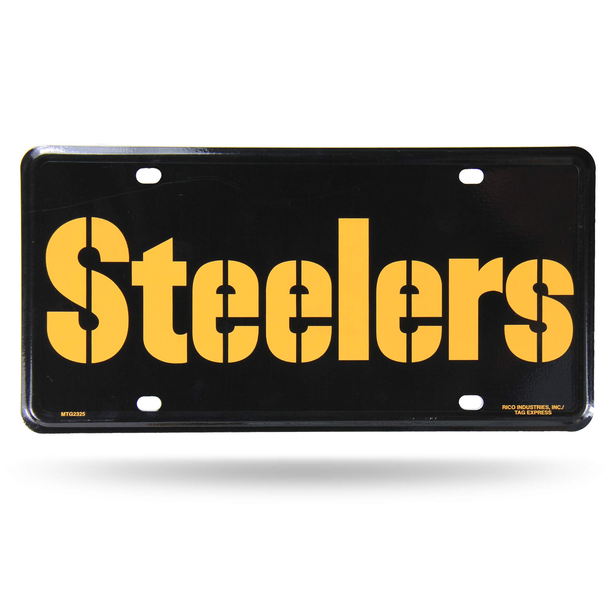 Rico Industries NFL Pittsburgh Steelers - Black Wordmark Metal License Plate Tag, 6 x 11.5-