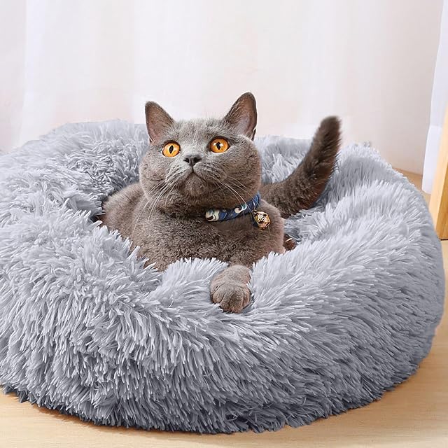 Foto 6 de 7 de INTIRILIFE Cama para Mascotas de Suave Felpa en Gris Claro de diámetro 80 cm