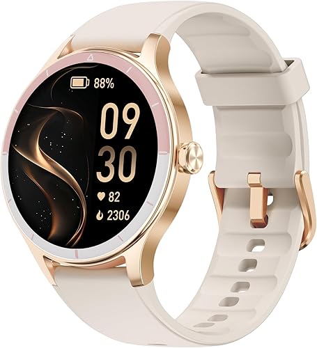 TOOBUR Reloj inteligente para mujer, reloj inteligente HD de 1.575 pulgadas, compatible con Android e iOS, responder/hacer llamadas, reloj de Beige