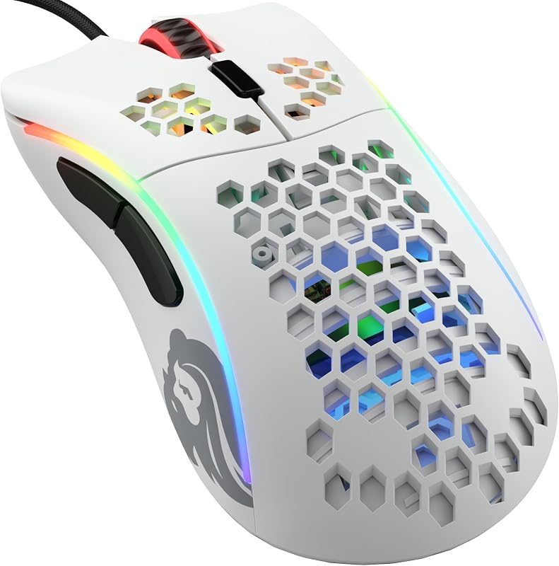 Model D- (Minus) Wired Gaming Mouse - 61g Superlight Honeycomb Design, RGB, Ergonomic, Pixart 3360 Sensor, Omron Switches, PTFE Feet, 6 Buttons - Matte White