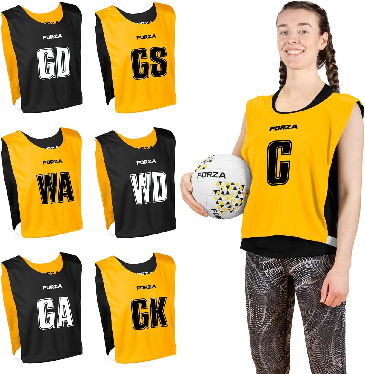 FORZA Pro Reversible Netball Bibs [Pack of 7] | 2-in-1 Design with 5 Color Combinations - Ideal for Schools & Sports Clubs