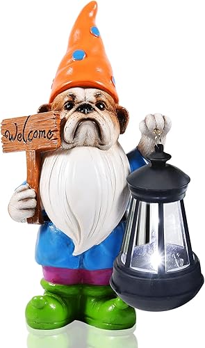 Estatua de jardín solar con letrero de bienvenida con linterna solar para exteriores, adorno de cachorro para patio, césped, decoración para el