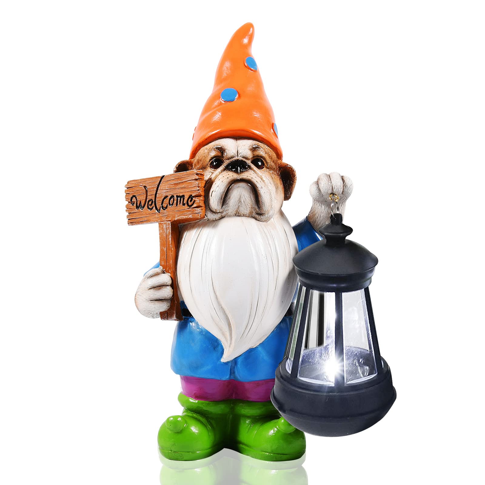 Solar Garden Statue Welcome Sign Dog Figurine with Solar Lantern Outdoor Lawn Ornament Puppy Statue for Patio,Yard,Lawn,Home Ornament Gifts for Garden Mon Grandma,