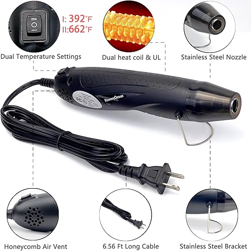 Miniatura 4 de Kit de mini pistola de calor+boquilla reflectora, pistola de aire caliente de calor rápido de 350 W, protección contra sobrecarga, 2 ajustes de