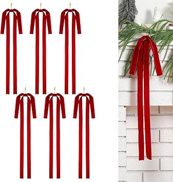 6-Piece Velvet Christmas Bows, Rustic, Large, Velvet Bows for Staircase Garlands, Vintage Tree Top Bows, Large Bow for Christmas