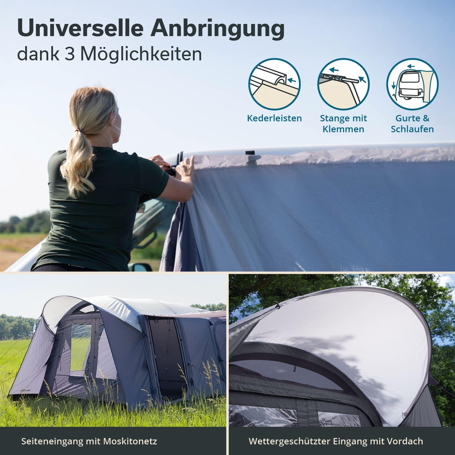 Skandika Busvorzelt Vejers/Esbjerg | Vorzelt aufblasbar, freistehend, 2 m Stehhöhe, wasserfest, 3000 mm Wassersäule, Tunnelzelt, Buszelt, Luftzelt, Luftvorzelt | Zelt für Auto Bus Van Bulli