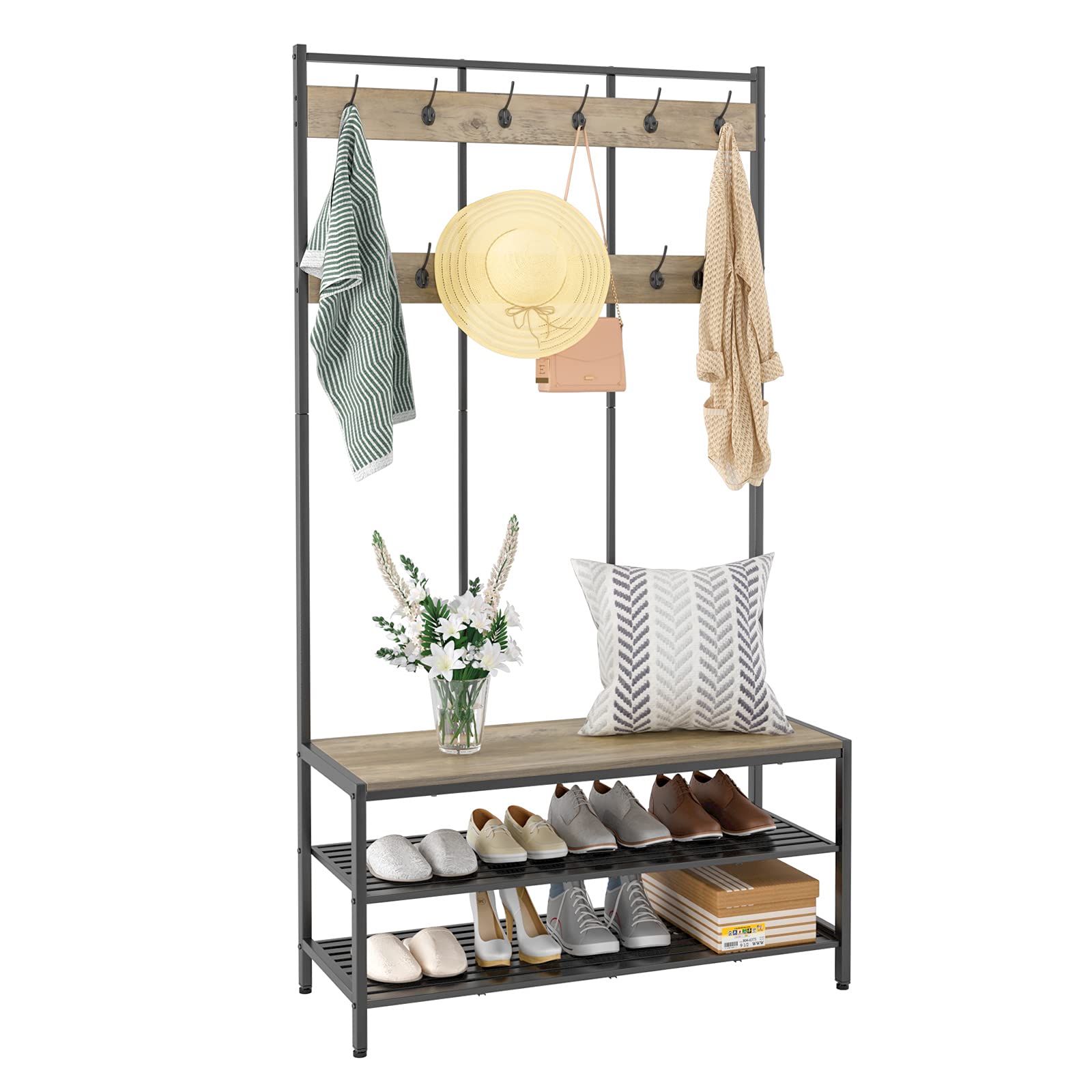 Buy Entryway Coat Rack Shoe Bench 3in1 Large Size Hall Tree with