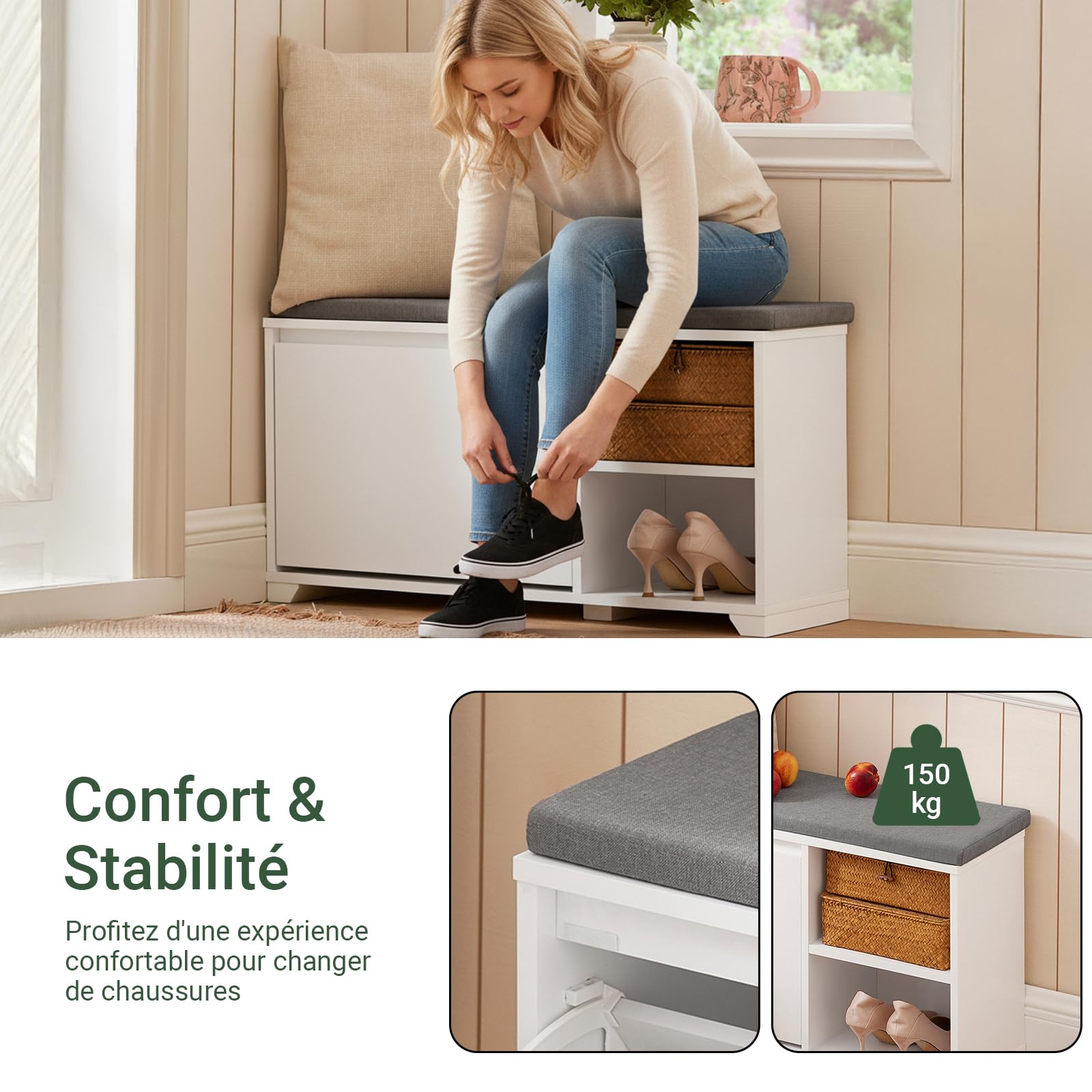 SoBuy Banc Chaussures avec 1 abattant 90x24x46cm pour entrée