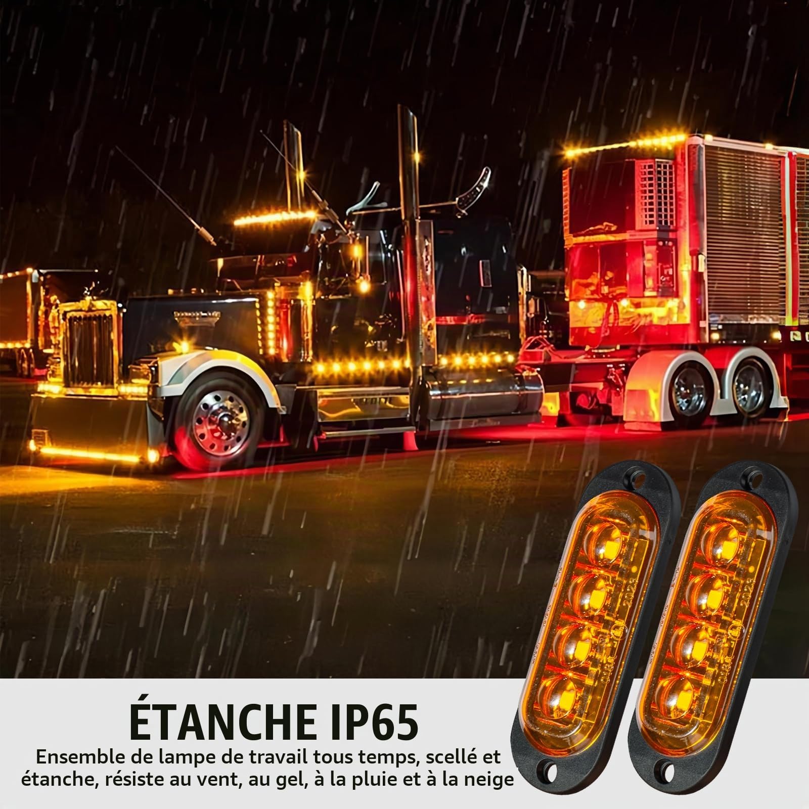 Catekro 10 x Feux de Gabarit LED 12V/24V 4 LED Feux de Position (Jaune) | Feu de Gabarit Remorque Étanches pour Remorque Camion Bus Caravane Signalisation Latérale Universels Orange