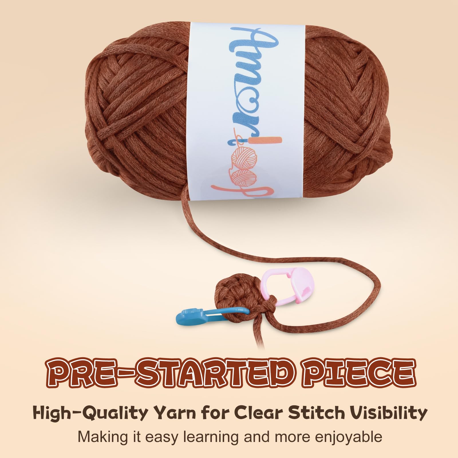 Kit de ganchillo para principiantes: bonito kit de animales de ganchillo Capybara con hilo fácil preiniciado, tutoriales en video paso a paso para adultos y niños, incluye tarjeta positiva para