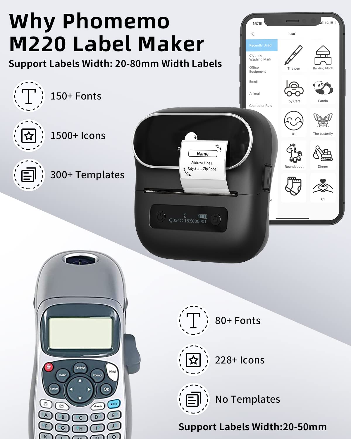 Phomemo M220 Bluetooth Label Maker for Christmas, Label Printer for Small Business, Label Maker Machine with Tape, Sticker Printer Compatible with Phone, Tablet & PC — view 9