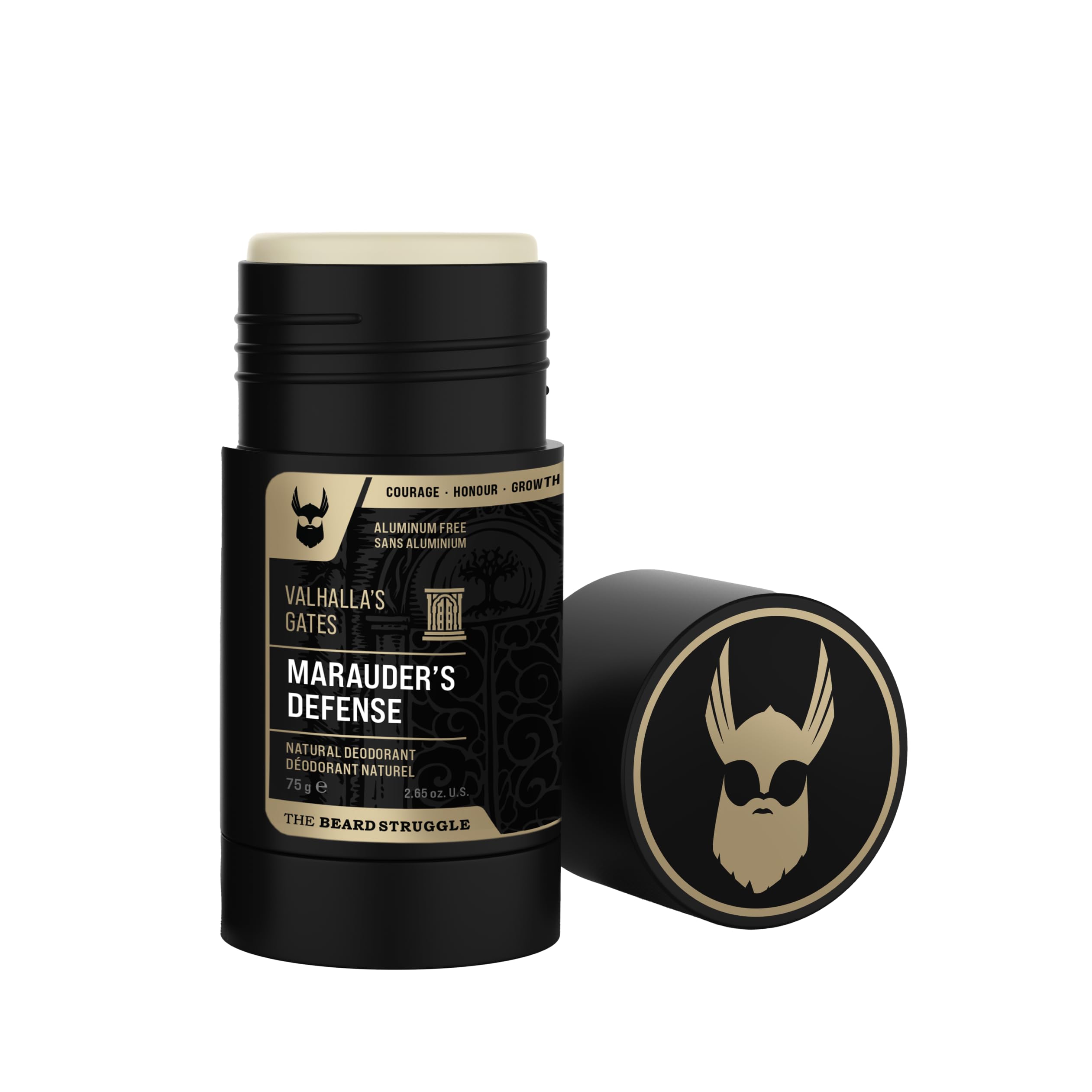 The Beard Struggle Natural Deodorant - Marauder’s Defense - 100% Natural Charcoal Infused Deodorant Men Aluminum Free - Gold Collection, Valhalla's Gates - 2.65 oz.US.