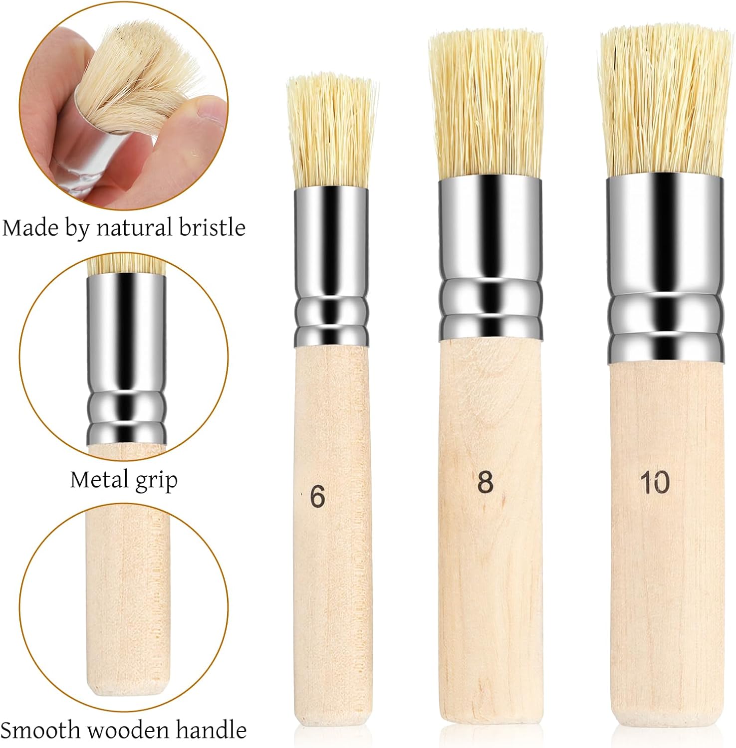 3Pcs Wooden Stencil Brushes Natural Bristle Template Paint Brushes for Stenciling Acrylic Oil Watercolor Painting, Stencils Project, Card Making, DIY Wall Art Crafts