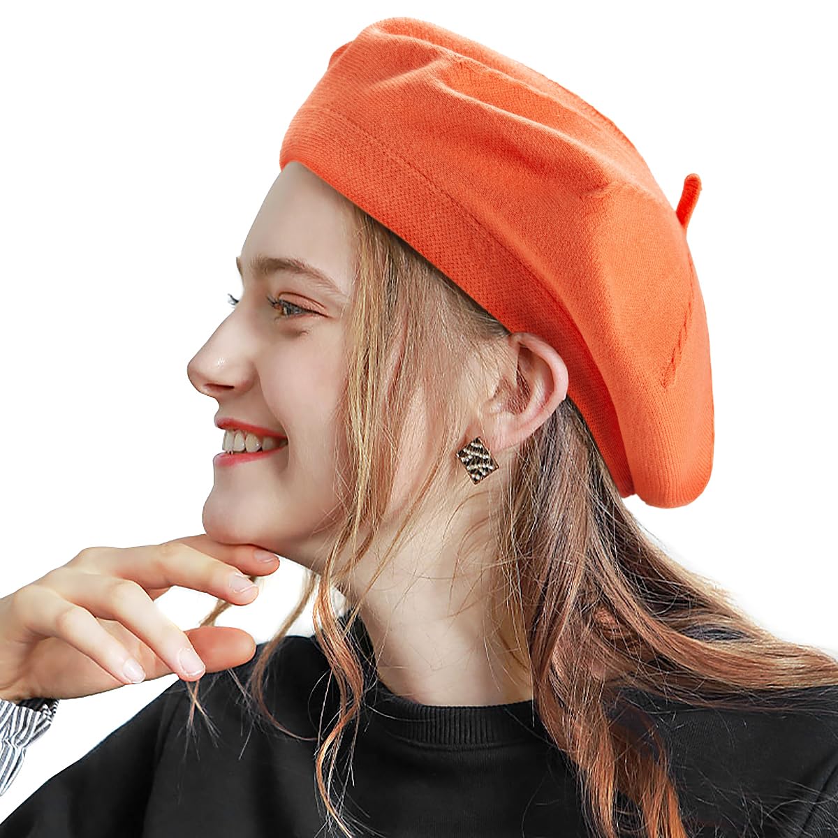 1423 2 Layers Classic French Beret For Women Hats Warm Cable Knit Cap Wool LADYBRO 2 Layers French Beret Hats for Women, Wool Soft Warm  main image 2