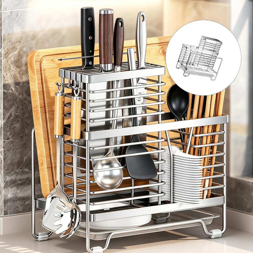 Porte-couverts en fil ouvert avec plateau de base pour une utilisation quotidienne sur le comptoir