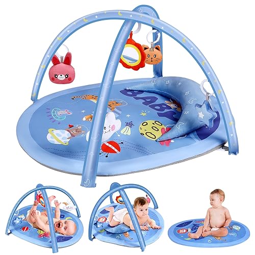 dearlomum Tapete de gimnasio para bebé, tapete para el tiempo boca abajo con 6 juguetes desmontables para habilidades sensoriales y motoras basadas