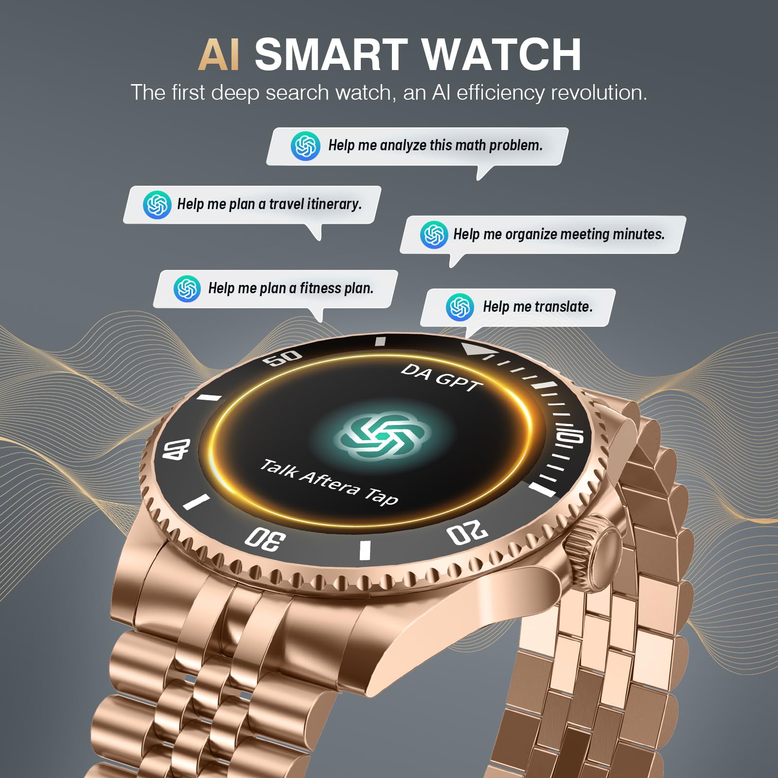 2025 AI Smartwatch Herren Rund, 1.19" Smart Watch mit Anrufe tätigen/Empfangen, 107 Sportmodi Fitnessuhr mit Herzfrequenz/Schrittzähler/Schlafmonitor, Wasserdicht Sportuhr für Android iOS, Gold