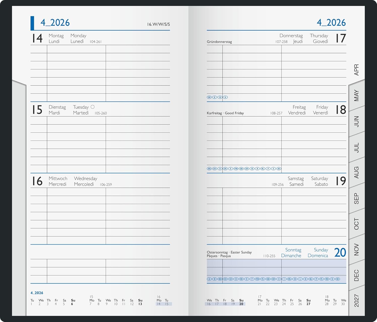 BRUNNEN Pocket Calendar Model 756 2026 | A6, Plastic, Dark Blue