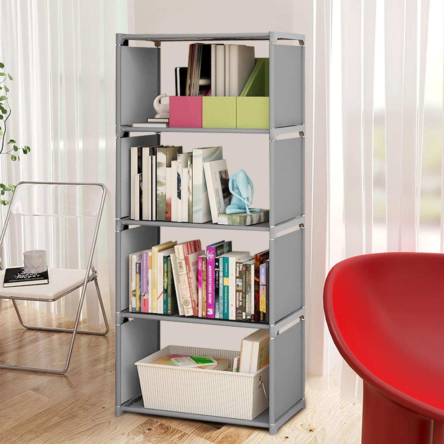 4 Tier Bookcase Shelf Bookcase Storage Cabinet Bookcase High Floor Standing Organizer Display Storage Shelf For Toys and Books Storage, Bedroom, Living Room and Baby Room Toy Storage Bookcase, White