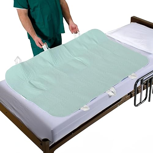 Patient Aid Almohadilla de cama de 34 x 36 pulgadas con asas (paquete de 2)  Protector de cama para colchón de incontinencia  Correas para
