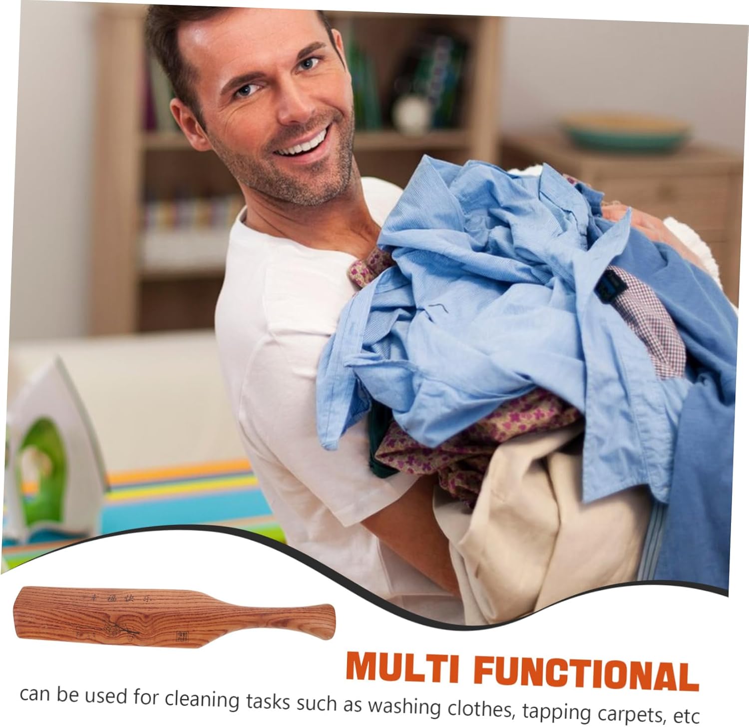 Laundry Mallet Wooden Milled Hammer Old Fashioned Washboard Tool Hand Washing Clothes Paddle Easy to Clean