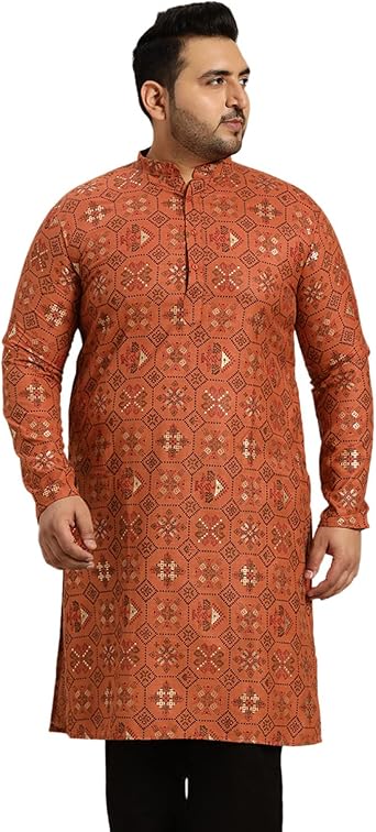 Sojanya Plus Since 1958, Mens Cotton Linen Yellow and Multi Printed Only Long Kurta