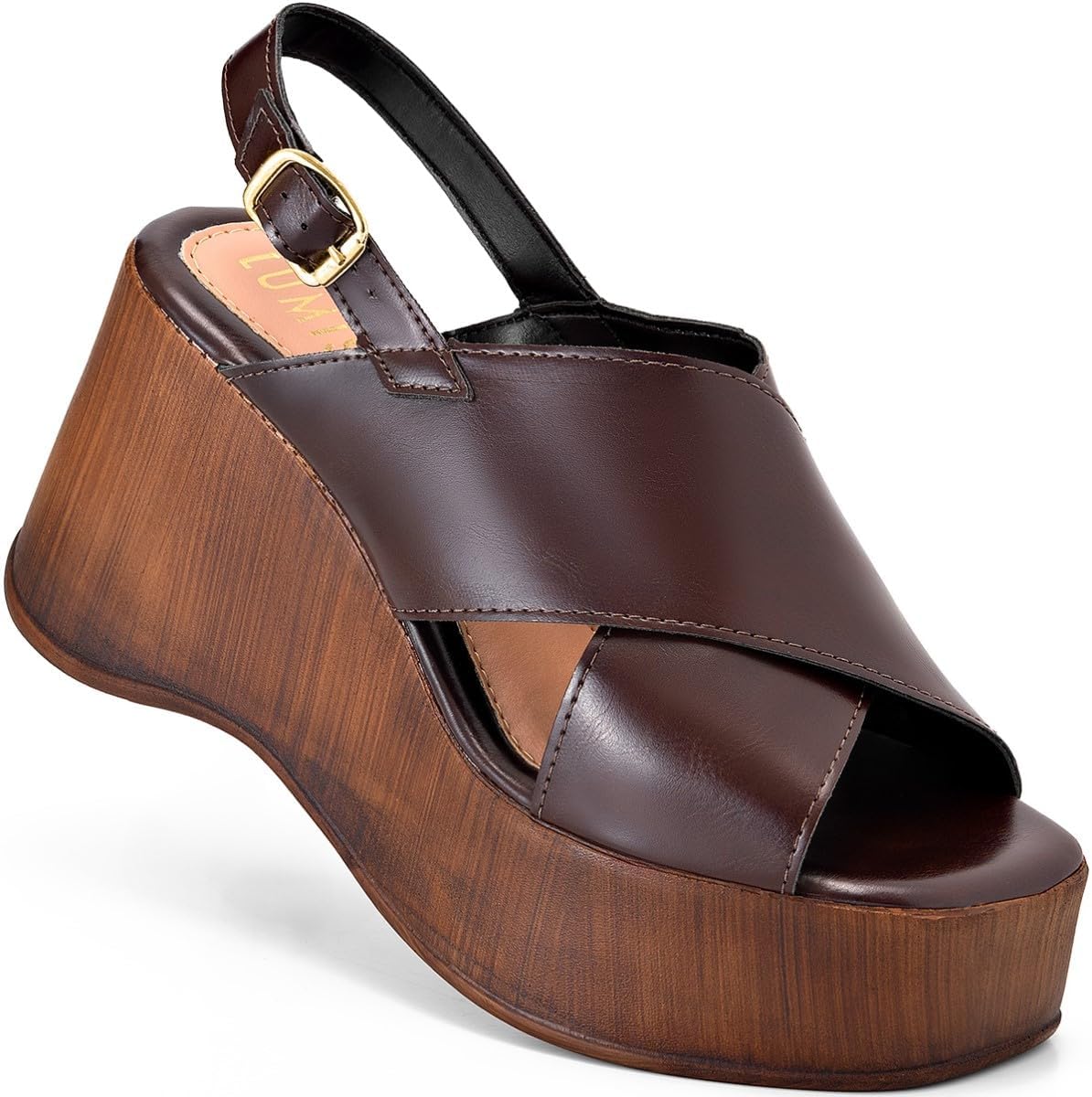Sandália Anabela Feminina Lumiss Plataforma Madeira Confortável Blogueira Fivela