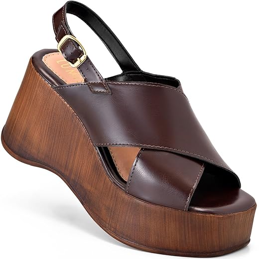 Sandália Anabela Feminina Lumiss Plataforma Madeira Confortável Blogueira Fivela