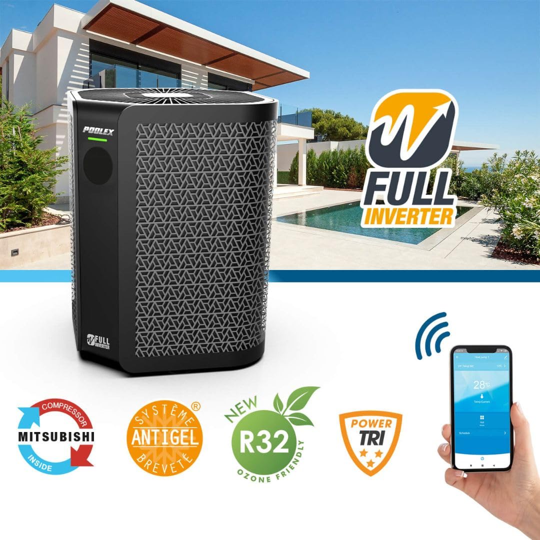 poolomio Full Inverter Wärmepumpe Pool 9 kW Silverline Top 90 | WiFi Pool Heizung für Pools 40–50 m³ | Energieeffizienter & leiser Poolheizer mit Titan Wärmetauscher | COP bis 11,11