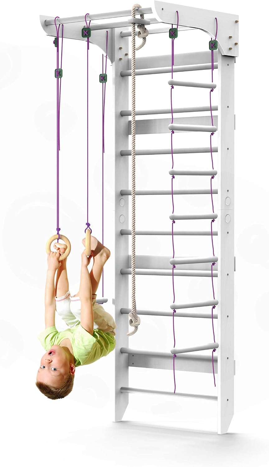 WEDANTA Wooden Swedish Ladder Wall Set – Kids Stall Bars for Exercise – Kids Swedish Gymnastic Wall Gym – Wood Stall Bar Gymnastics Playground – Best Gym for All Family