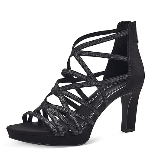MARCO TOZZI Damen Sandalen mit Absatz Glitzer Vegan - 39 EU - Black Comb
