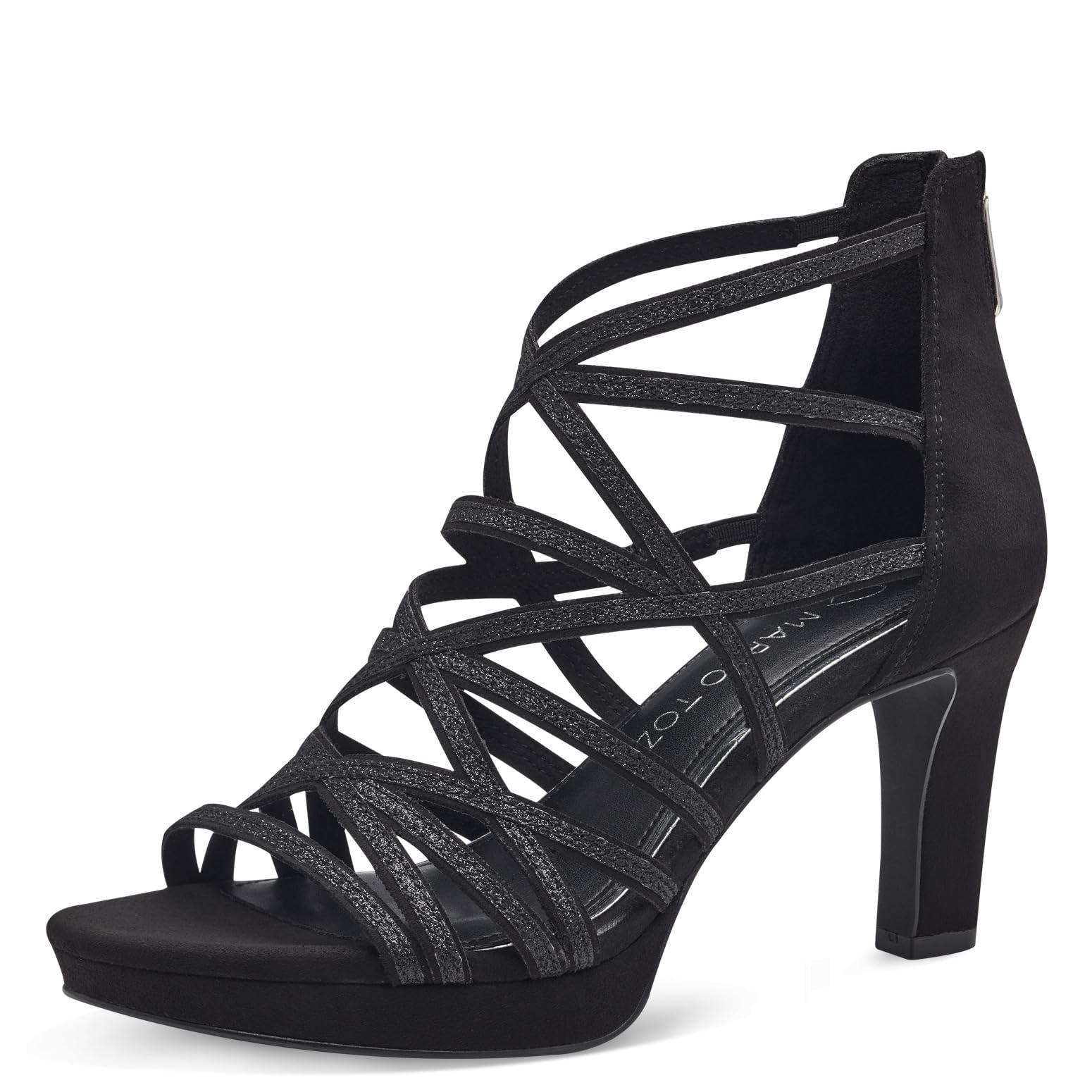 MARCO TOZZI Women's 2-28373-42 Heeled Sandal, Black Comb, 6.5