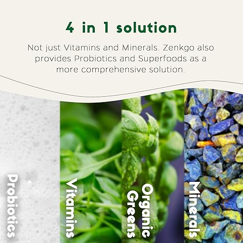Miniatura 4 de Zenkgo, vitaminas + probióticos 25B CFU + alimentos integrales orgánicos para mujer, apoya la inmunidad, la digestión, la energía, las vitaminas