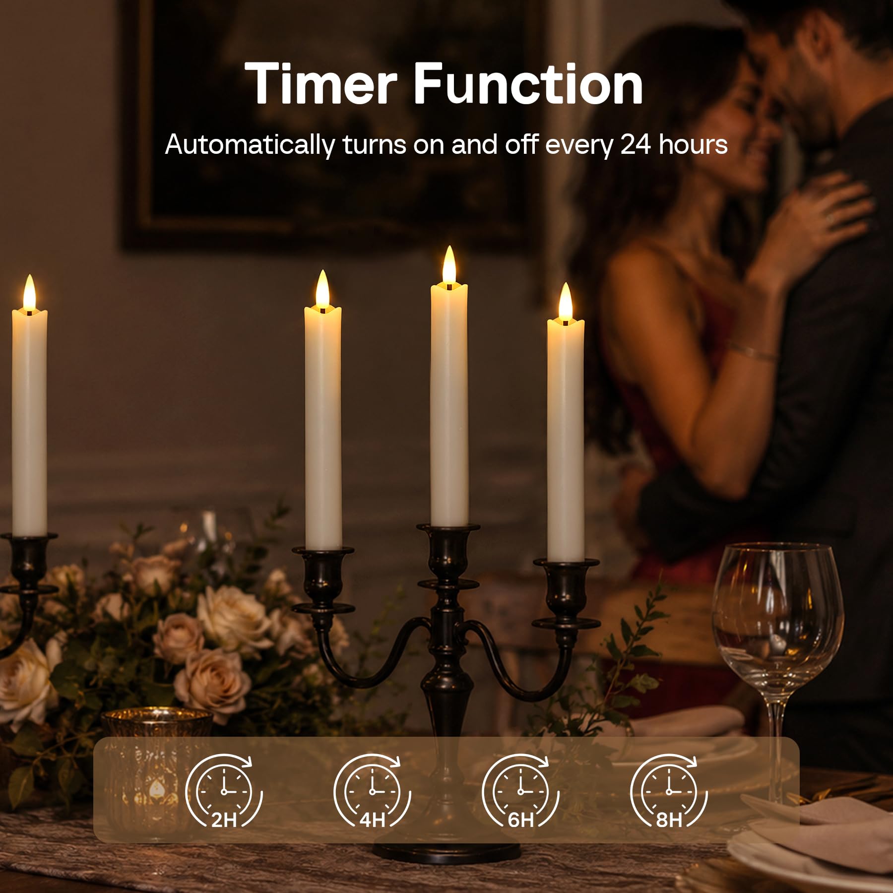 Velas LED recargables mando temporizador, sin llama Marfil cera real pack 6 base carga, parpadeante mecha 3D luz cálida candeleros decoración hogar 1,98cm x 17,8cm
