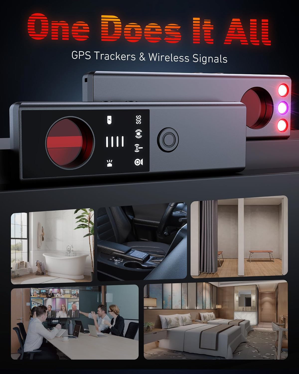 Anti-Spy Hidden Camera Detector - 6-in-1 GPS Tracker & Bug Detector, Signal Scanner, Rechargeable Privacy Protector for Solo Users/Hotel/Office/Home/Car with Intrusion Alert & SOS Flash Alert,Black 6 71a c4ZGfgL. AC SL1500