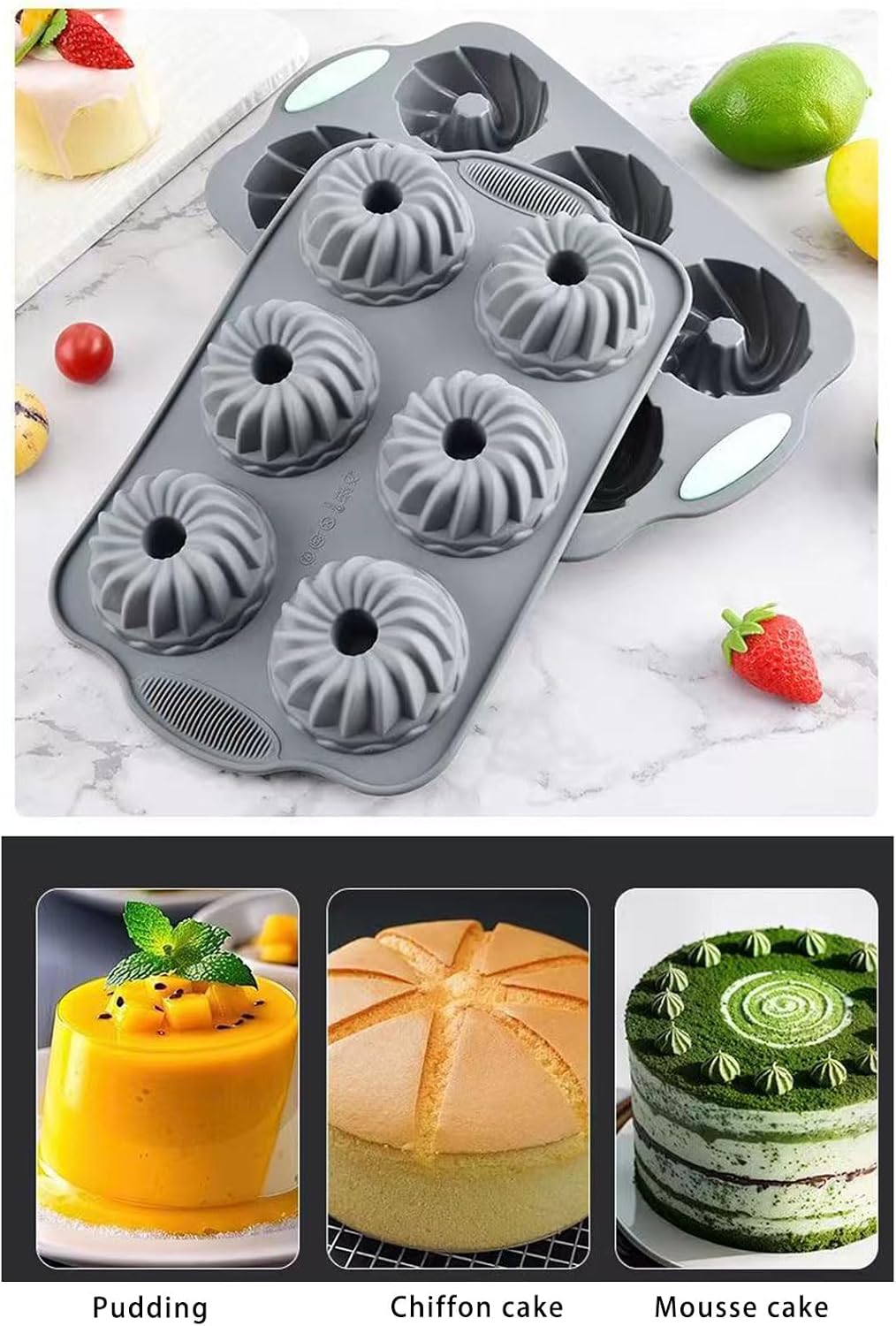 Dishwasher Safe Silicone with 6 Cavities for Small Fluted Tube Cakes Soaps Chocolate Toasts Making Multipurpose Use Microwave Safe