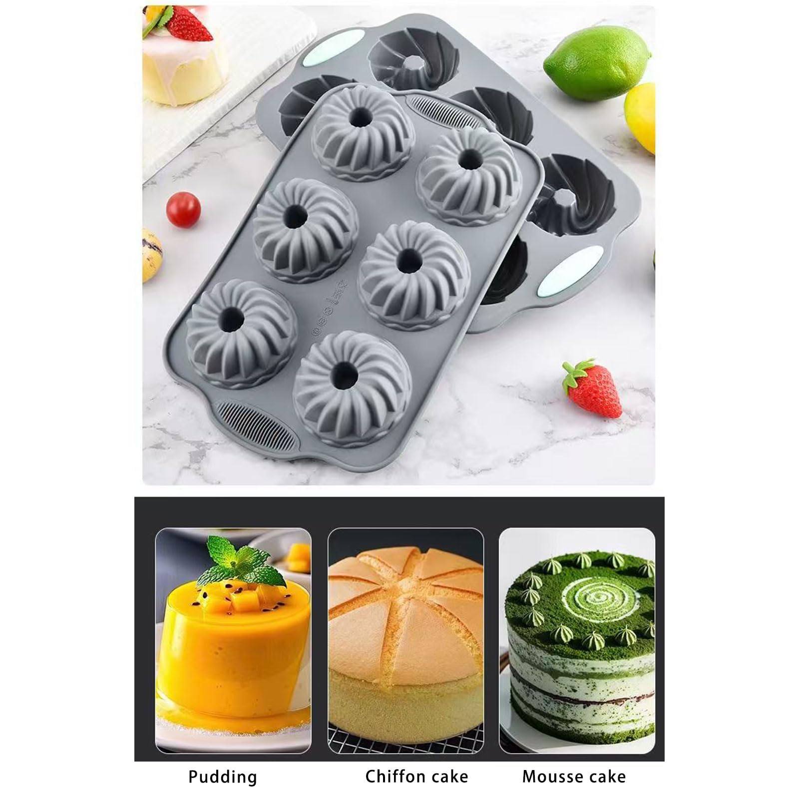 Moldes de silicona con tubo acanalado resistente al calor para horno, microondas, molde para hornear con diseño fácil de disolver, apto para lavavajillas, moldes fáciles de liberar
