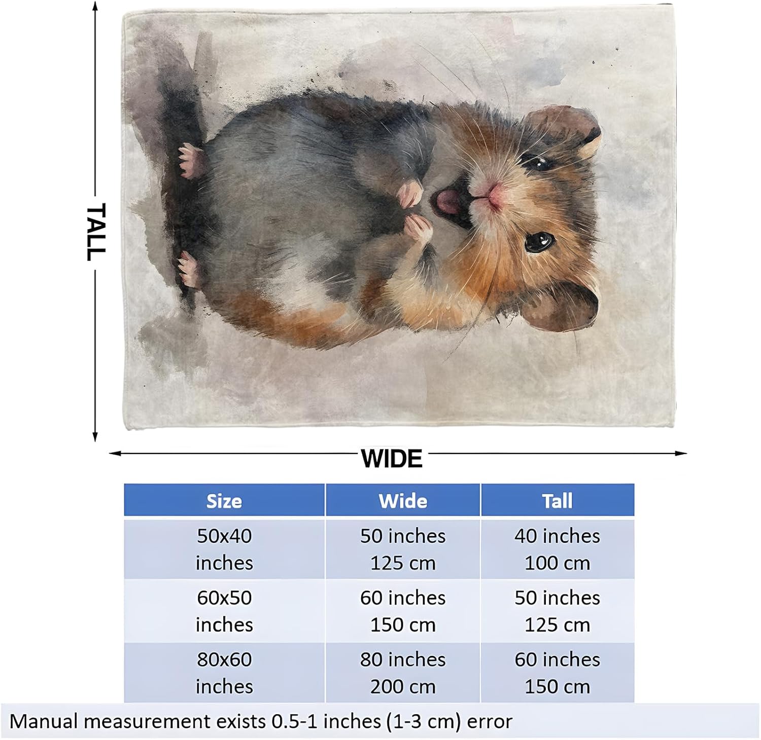 Hamster Throw Blanket for Girls Boys Kids Adults, 50x60 in, Cozy Flannel Blanket for Bedroom, Camping, Couch, Room Decor, Fuzzy Warm Soft Gifts