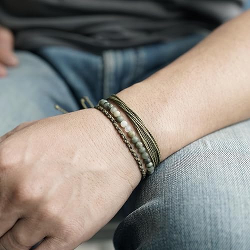 Miniatura 194 de Handmade Natural Stone Beaded Healing Bracelet Gift for Men Adjustable Rope String Bracelet (picasso jasper, Adjustable)