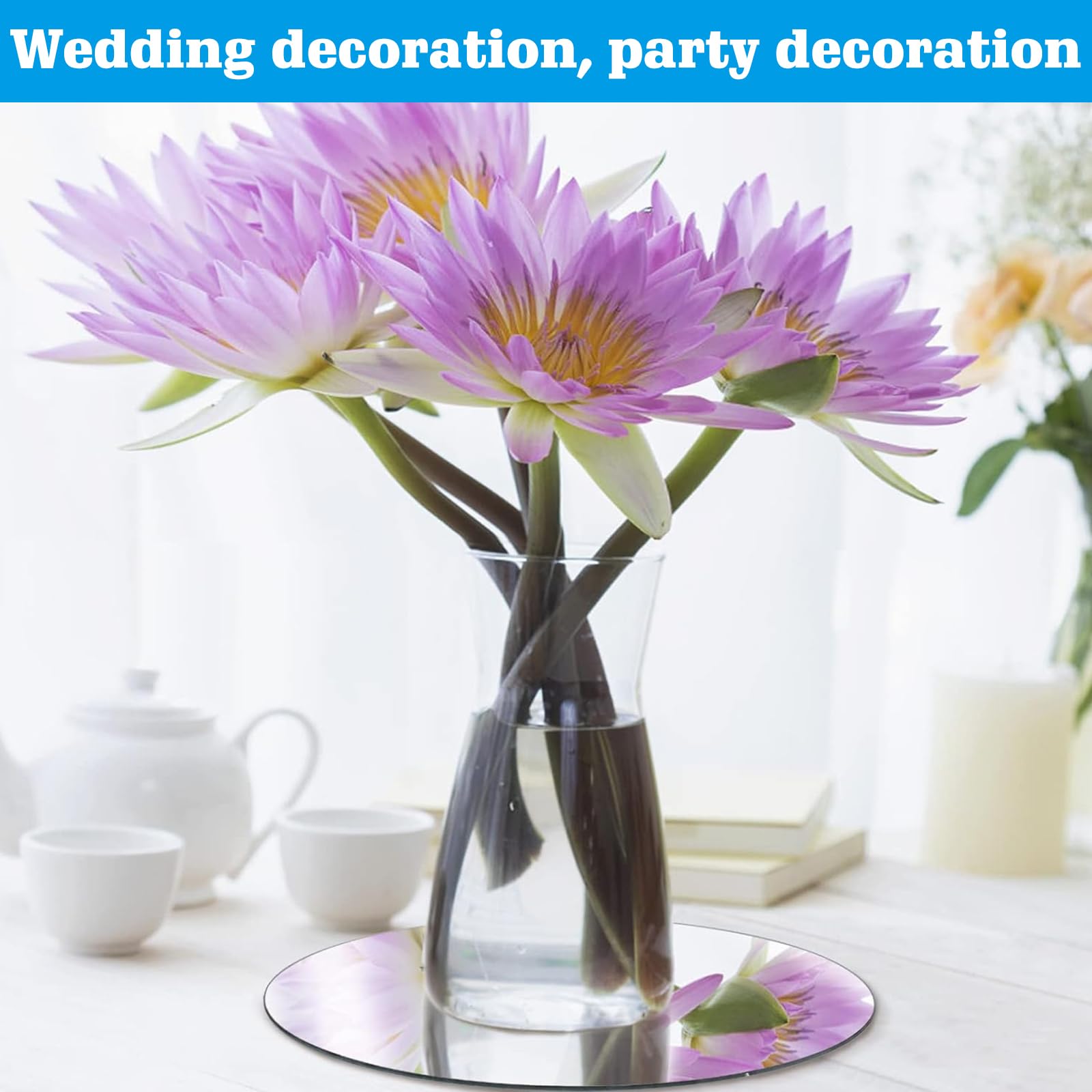 Bandeja de Espejo Redonda de 20 cm - 6 Unidades - Placa de Cristal Acrílico para Decoración de Bodas y Hogar
